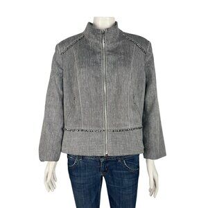 White House Black Market Linen Blend Jacket 16 Full Zip Pockets Gray Chambray